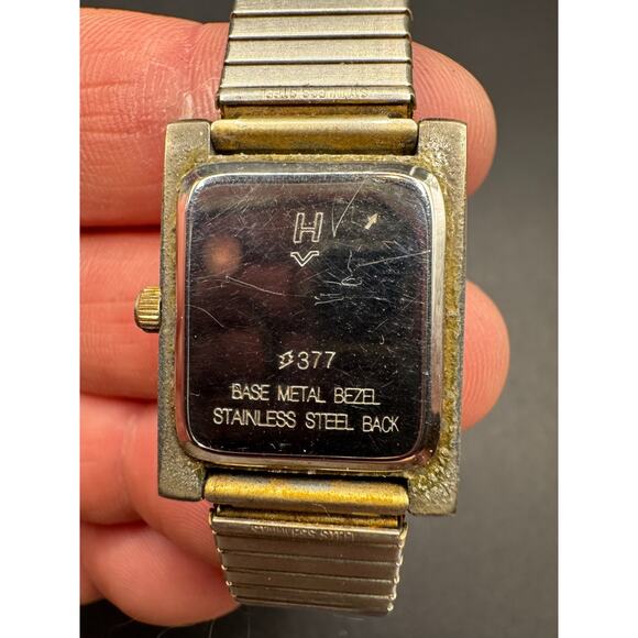 Vintage Helbros Ladies Quartz Silver Tone Tank Watch 377 Stretch Band 21mm - Picture 8 of 10